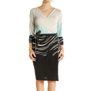 Diane Von Furstenberg Silk Wrap Dress Colorblock Print Midi Size L 10